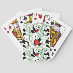 patroon met mooie panda ' s met hart pokerkaarten