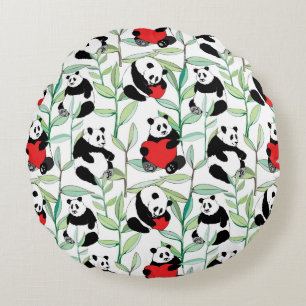 patroon met mooie panda ' s met hart rond kussen