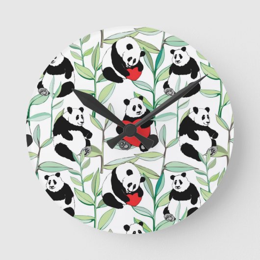 patroon met mooie panda ' s met hart ronde klok (Voorkant)
