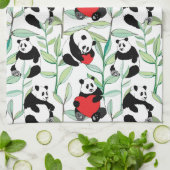 patroon met mooie panda ' s met hart theedoek (Gevouwen)