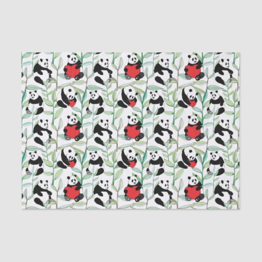 patroon met mooie panda ' s met hart tissuepapier (Voorkant)