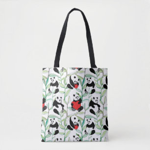 patroon met mooie panda ' s met hart tote bag