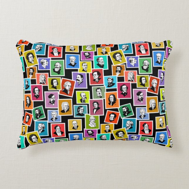 Patroon met portretten van de grootste componisten accent kussen (Voorkant)