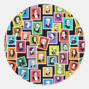 Patroon met portretten van de grootste componisten ronde sticker
