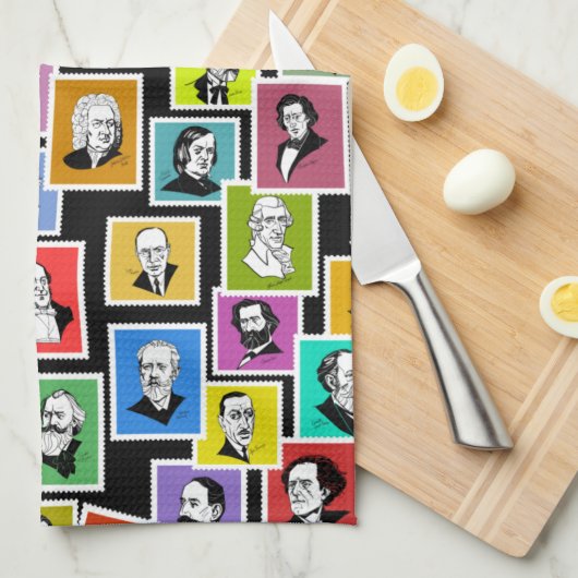 Patroon met portretten van de grootste componisten theedoek (Quarter Fold)