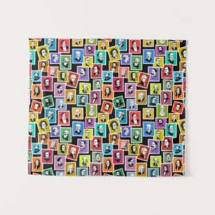 Patroon met portretten van de grootste componisten wandkleed