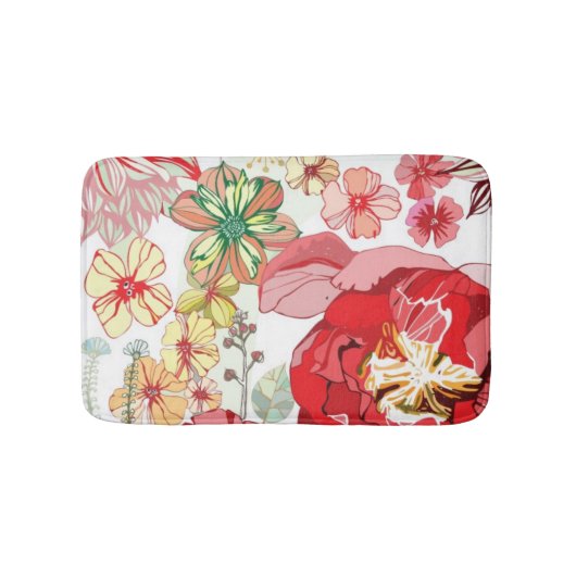 Patroon met rode bloemen badmat (Voorkant)