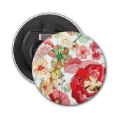 Patroon met rode bloemen button flesopener (Voorkant)