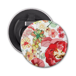 Patroon met rode bloemen button flesopener