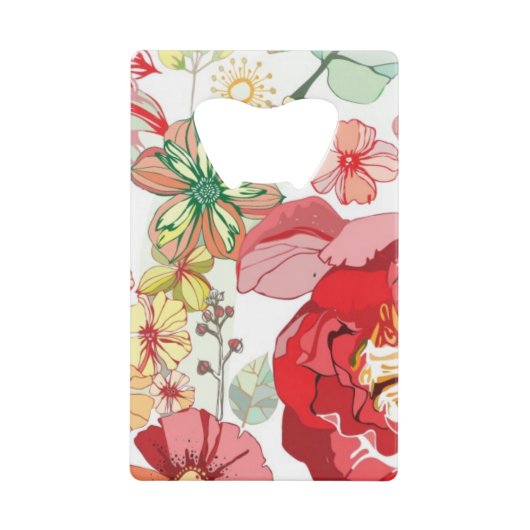 Patroon met rode bloemen creditkaart flessenopener (Voorkant)