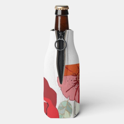 Patroon met rode bloemen flesjeskoeler (Fles Achterkant)