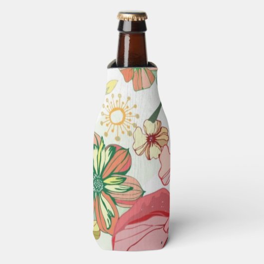 Patroon met rode bloemen flesjeskoeler (Fles Voorkant)
