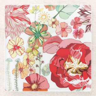 Patroon met rode bloemen glazen onderzetter
