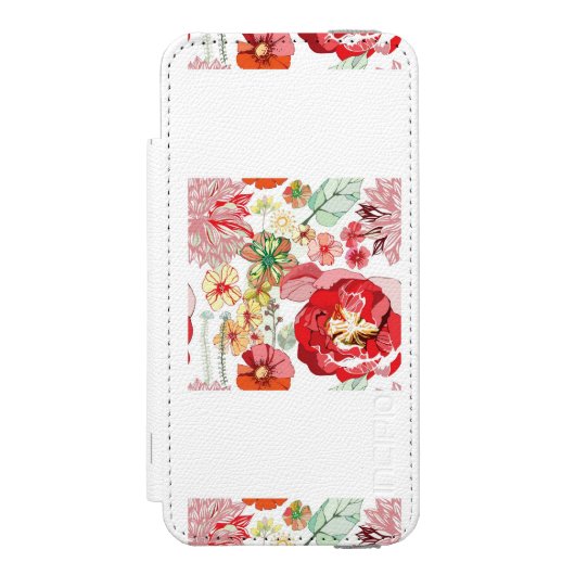 Patroon met rode bloemen incipio iPhone portemonnee hoesje (Voorkant Agenda)