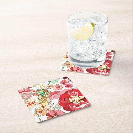Patroon met rode bloemen kartonnen onderzetters (Insitu)