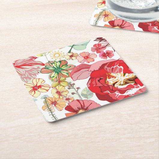 Patroon met rode bloemen kartonnen onderzetters (Schuin)