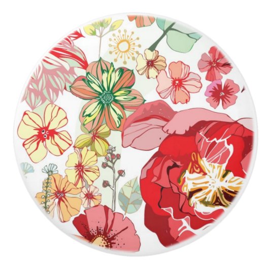 Patroon met rode bloemen keramische knop (Voorkant)