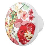 Patroon met rode bloemen keramische knop (Rechts)