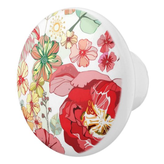 Patroon met rode bloemen keramische knop (Rechts)