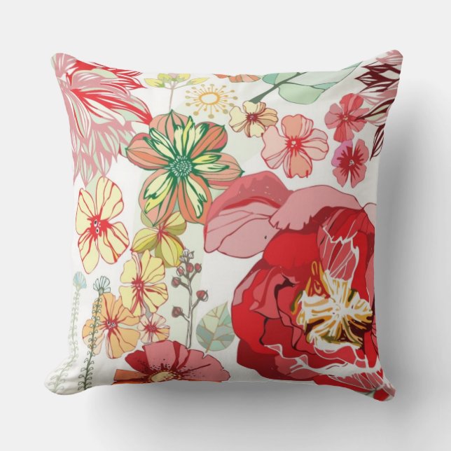 Patroon met rode bloemen kussen (Voorkant)