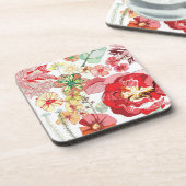 Patroon met rode bloemen onderzetter (Linkerzijde)