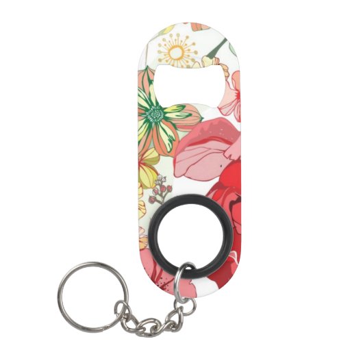 Patroon met rode bloemen sleutelhanger flessenopener (Voorkant)