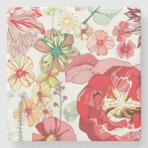 Patroon met rode bloemen stenen onderzetter