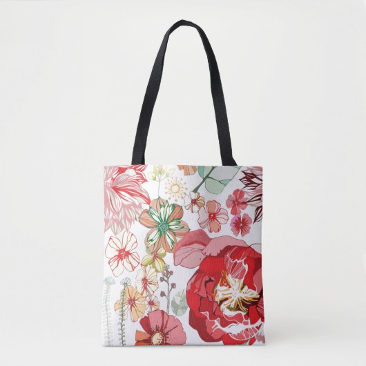 Patroon met rode bloemen tote bag (Voorkant)
