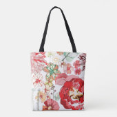 Patroon met rode bloemen tote bag (Achterkant)