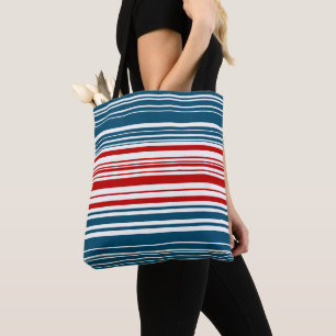 Patroon met rode en blauwe strepen tote bag