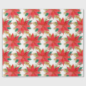 patroon met rode en gouden kerstpunsettia cadeaupapier (Vlak)