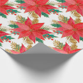 patroon met rode en gouden kerstpunsettia cadeaupapier (Hoek)