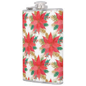 patroon met rode en gouden kerstpunsettia heupfles (Links)