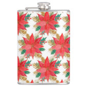 patroon met rode en gouden kerstpunsettia heupfles (Voorkant)