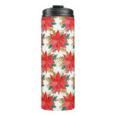 patroon met rode en gouden kerstpunsettia thermosbeker (Voorkant)