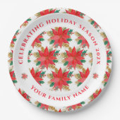 patroon met rode en gouden punsettia papieren bordje (Voorkant)
