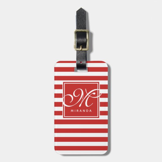 Patroon met rode en witte strepen - Monogram Bagagelabel (Voorkant verticaal)