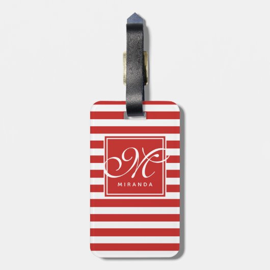 Patroon met rode en witte strepen - Monogram Bagagelabel (Achterkant verticaal)