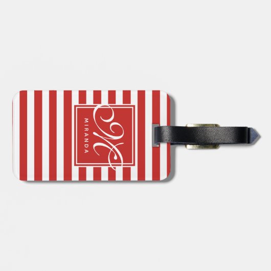 Patroon met rode en witte strepen - Monogram Bagagelabel (Achterkant horizontaal)