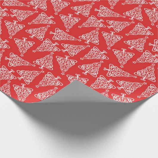 Patroon met rode en witte witte witte kerstbomen cadeaupapier (Hoek)
