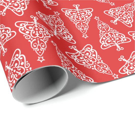 Patroon met rode en witte witte witte kerstbomen cadeaupapier (Rol Hoek)