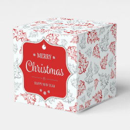 Patroon met rode en zilveren elegante kerstbomen bedankdoosjes