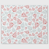 Patroon met rode en zilveren elegante kerstbomen cadeaupapier (Vlak)