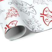 Patroon met rode en zilveren elegante kerstbomen cadeaupapier (Rol Hoek)