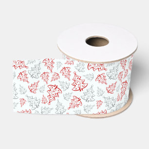 Patroon met rode en zilveren elegante kerstbomen grosgrain lint