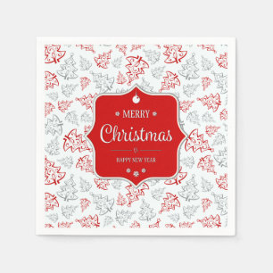 Patroon met rode en zilveren elegante kerstbomen servetten
