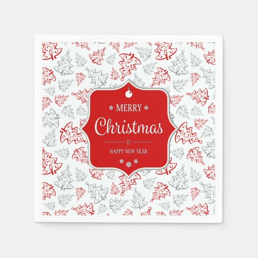 Patroon met rode en zilveren elegante kerstbomen servetten (Voorkant)