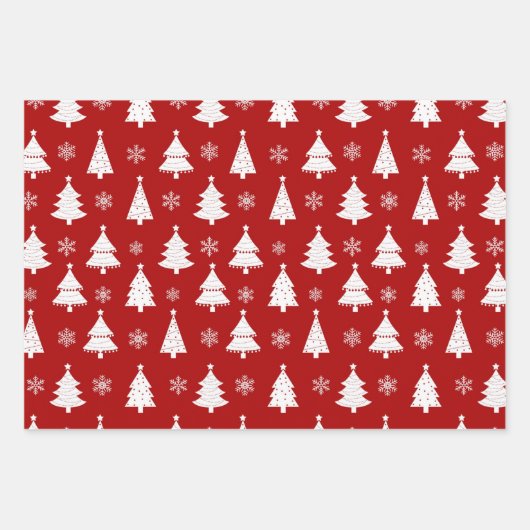 Patroon met rode, groene en gouden winterkerstbome inpakpapier vel (Voorkant)