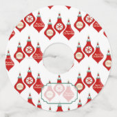 Patroon met rode kerstpannen wijnglaslabel (Voorkant)