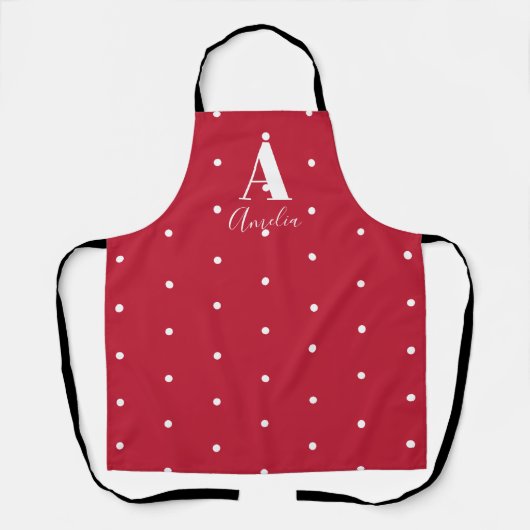 Patroon met rode naam Monogram Polka Dots Schort (Voorkant)